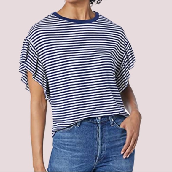Velvet by Graham & Spencer Tops - 💙Velvet by Graham & Spencer💙 Navy and White Ruffled Striped Tee. XS